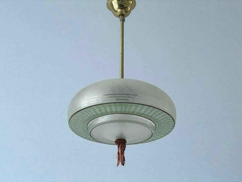 Green Glass Art Deco Style Ceiling Lamp, 1940s, Germany photo 1221.0