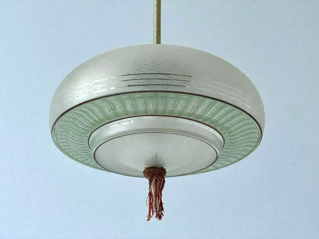 Green Glass Art Deco Style Ceiling Lamp, 1940s, Germany photo buy