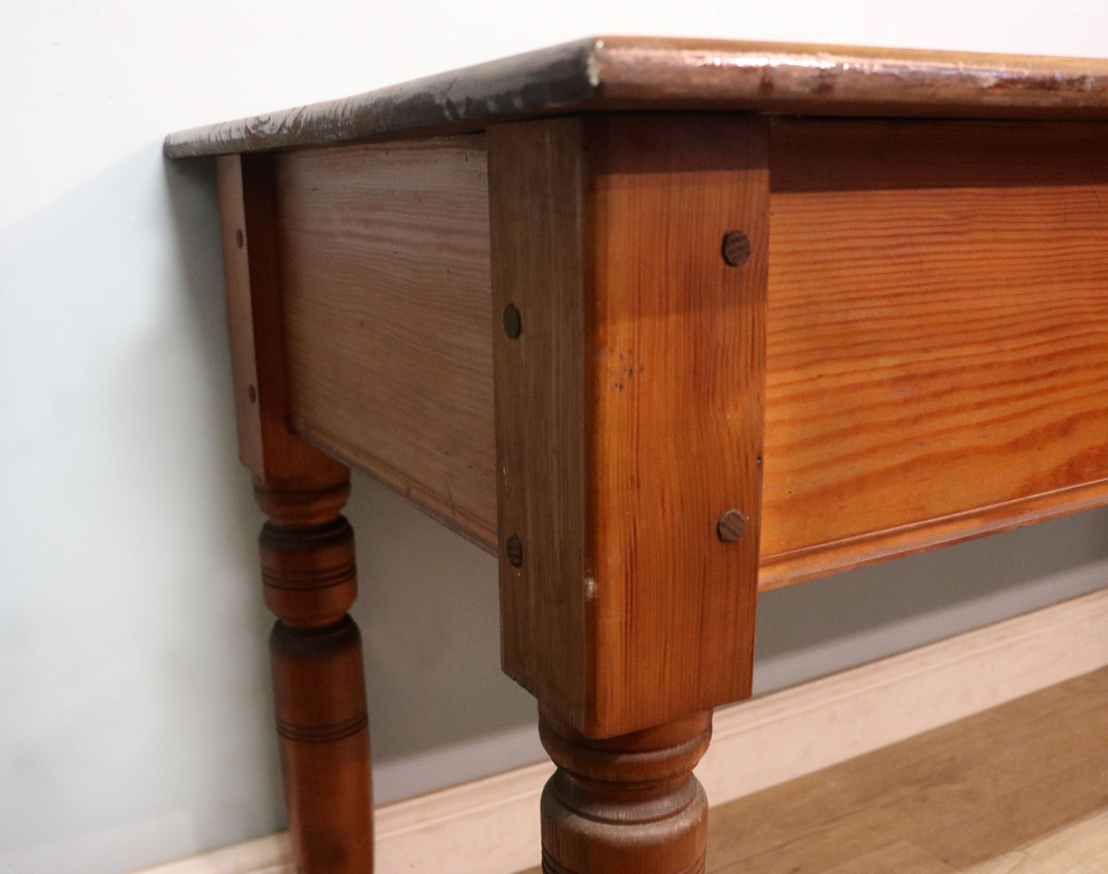 Furniture A Lovely Victorian Stained Pine And Elm Topped Table. photo