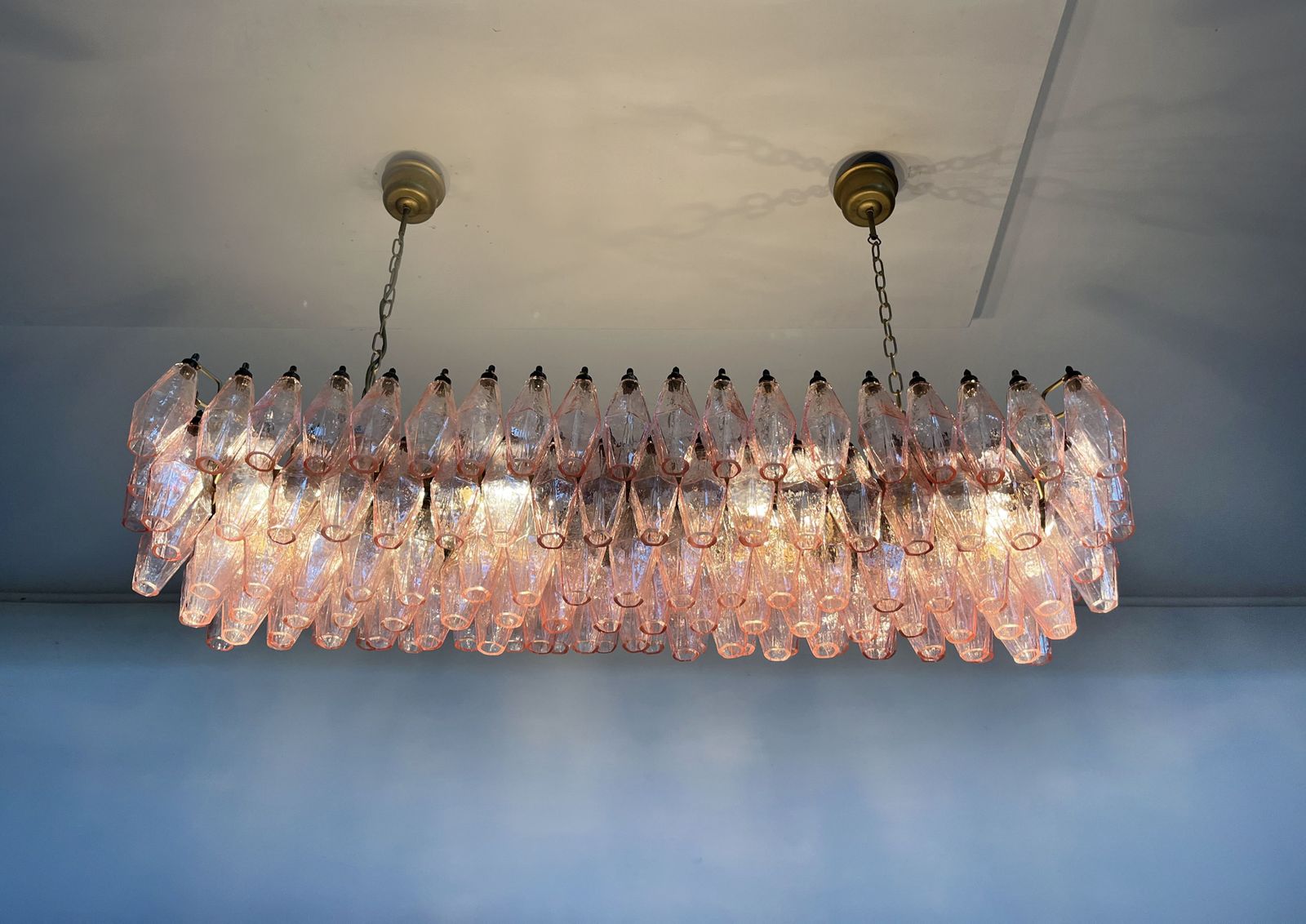 Elegant Murano Poliedri Chandelier   Carlo Scarpa   138 Pink Glasses