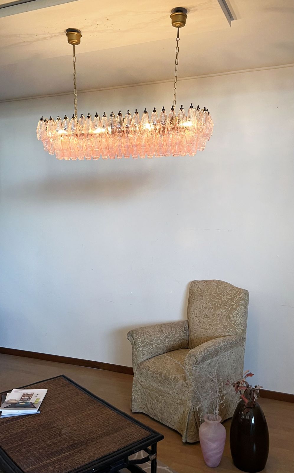photo for sale Elegant Murano Poliedri Chandelier   Carlo Scarpa   138 Pink Glasses