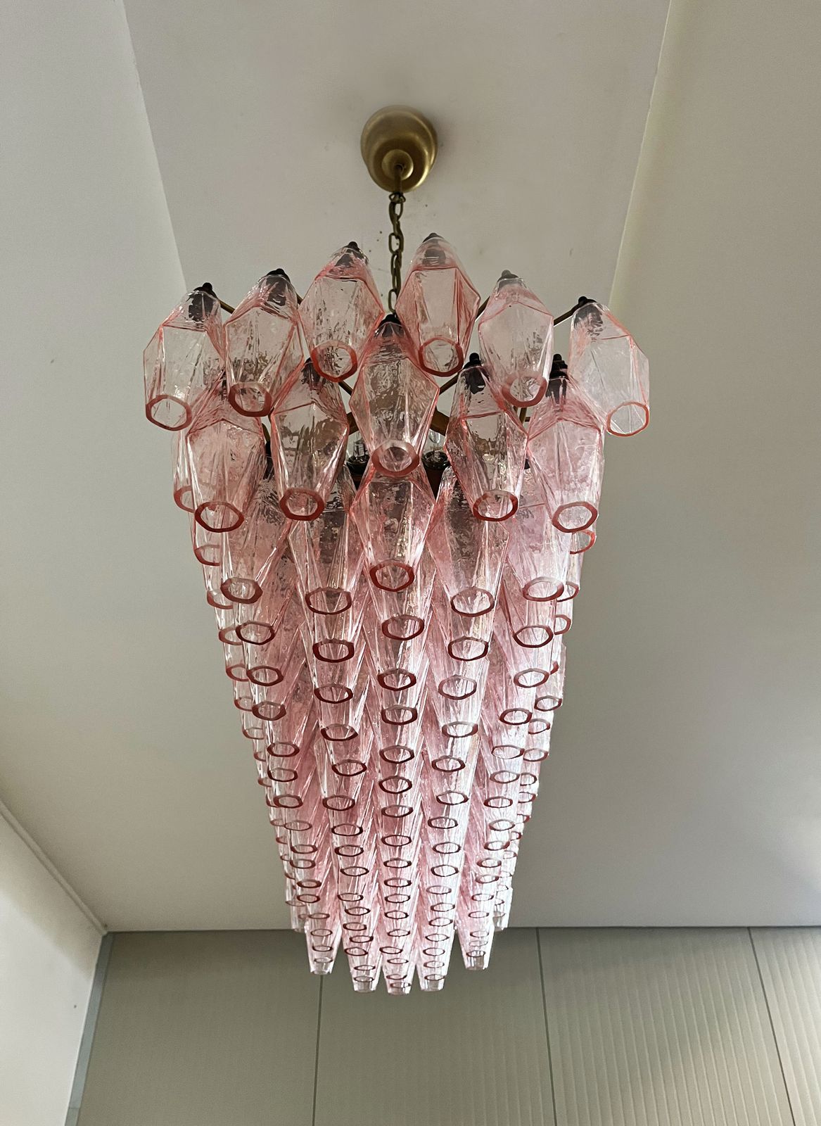 2990.0 Elegant Murano Poliedri Chandelier   Carlo Scarpa   138 Pink Glasses photo
