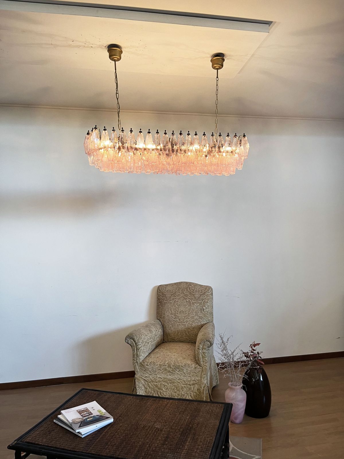 photo vintage Elegant Murano Poliedri Chandelier   Carlo Scarpa   138 Pink Glasses