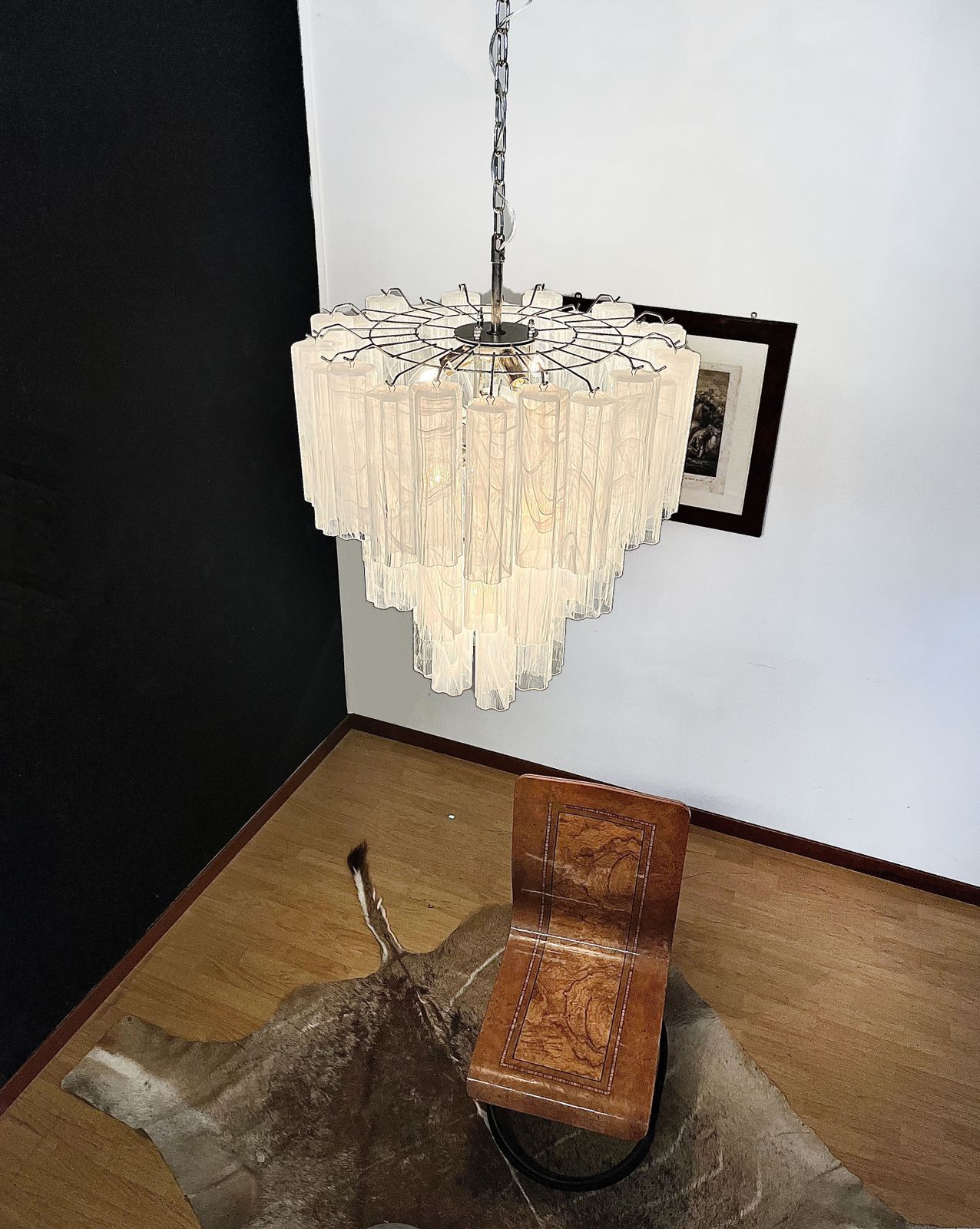 Large Three Tier Murano Glass Tube Chandelier   White Albaster photo buy