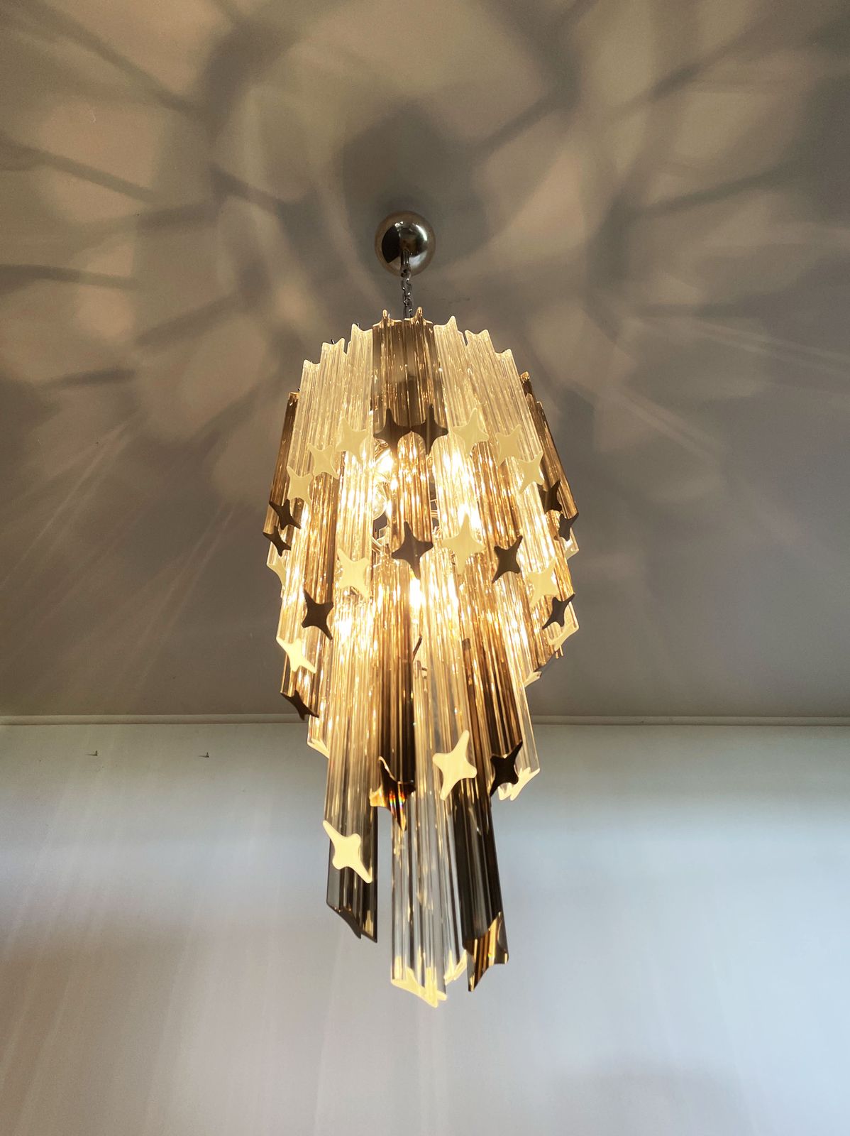 Murano Big Chandelier  – 54 Quadriedri Prisms Trasparent And Smoked photo furniture