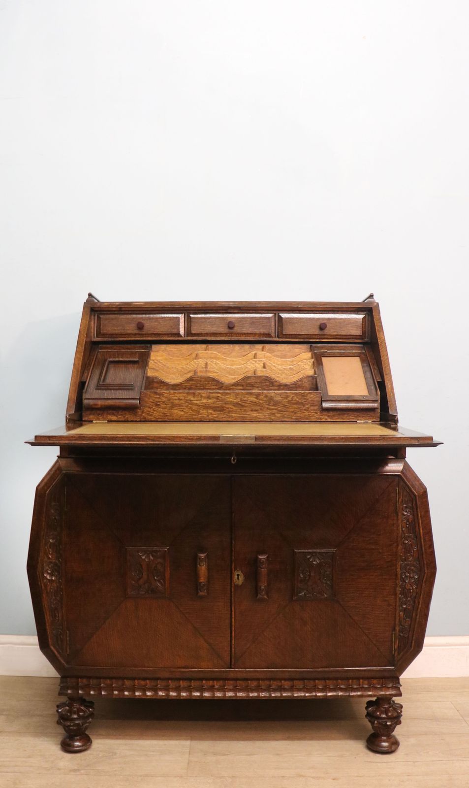 A Most Unusually Configured Oak Veneered Bureau. photo furniture