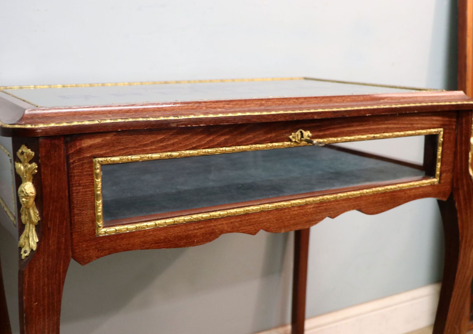 Furniture A Lovely 20th Century French Hardwood Bijouterie Display Table Later Sign Written For Breitling Watches. photo
