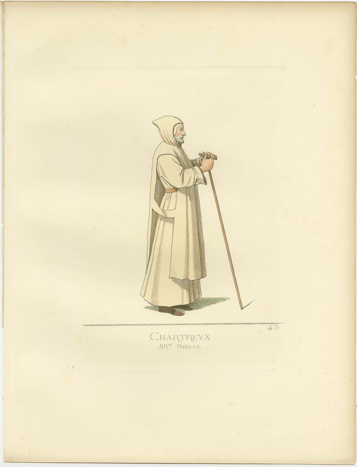 Visions Of Solitude: Handcolored Antique Print Of A 14th Century Carthusian Monk photo for sale