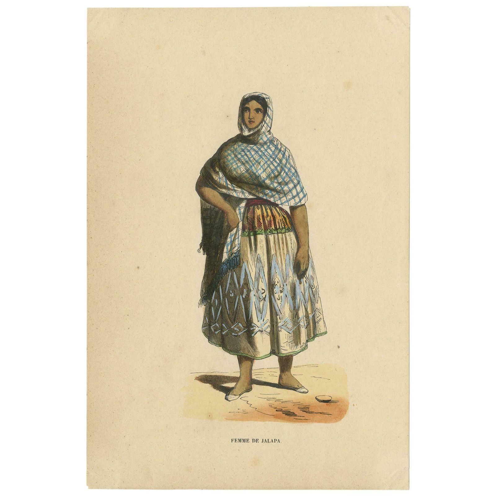 Antique Costume Print Of A Female In Jalapa By Wahlen, 1843