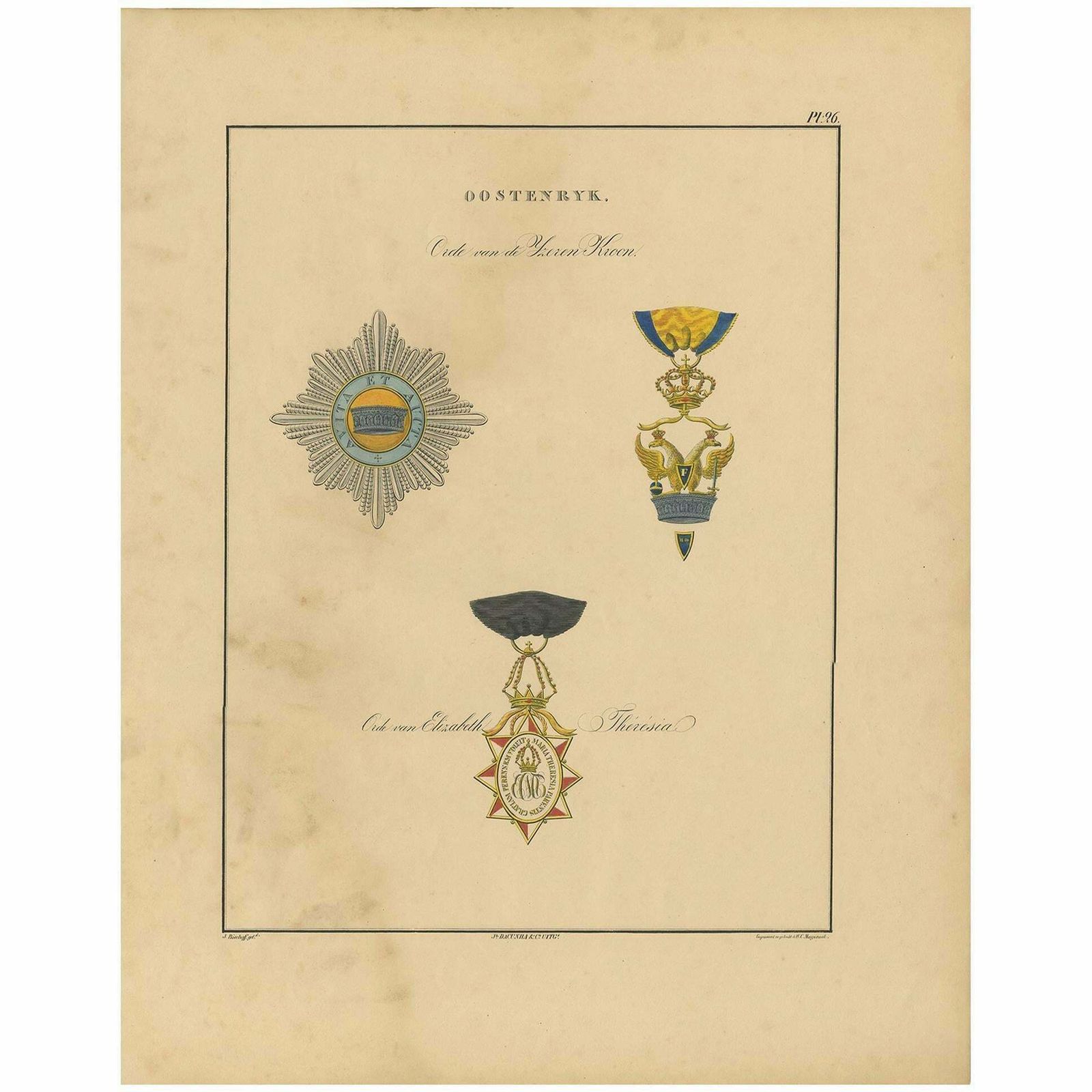 Antique Print Of Various Medals Of Austria 'II' By G.L. De Rochemont, 1843