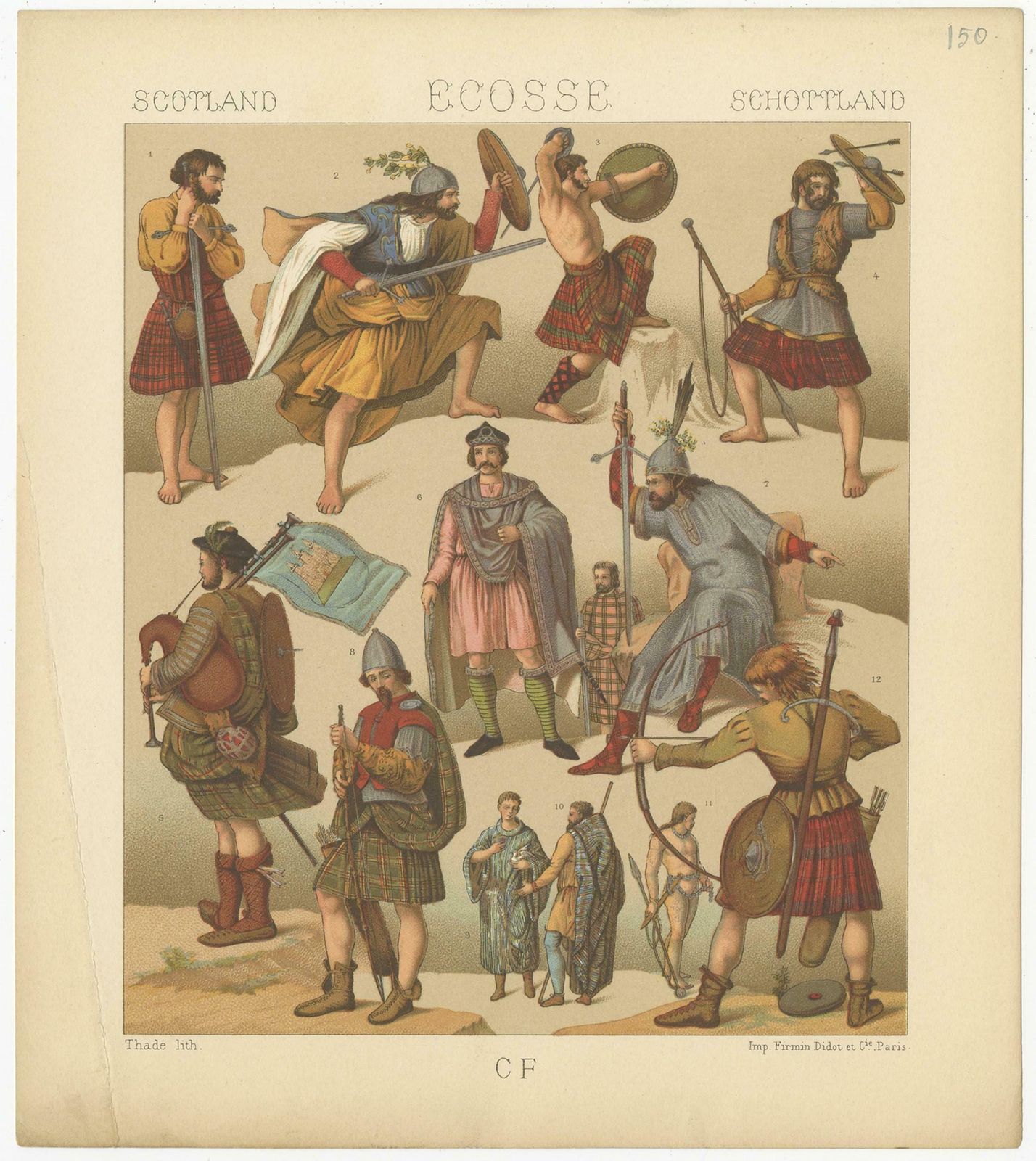 Pl. 150 Antique Print Of Scottish Military Outfits By Racinet, 'Circa 1880' photo furniture