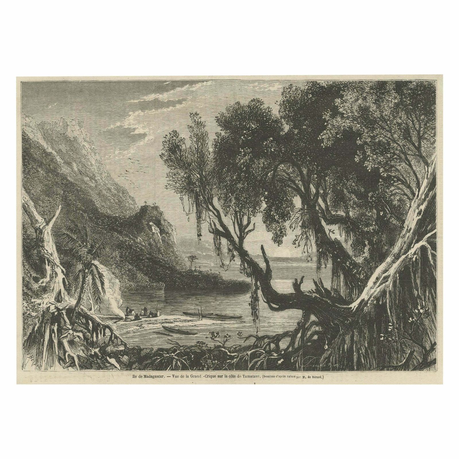 Antique Print Of A Creek Near The Coast Of Toamasina, Madagascar