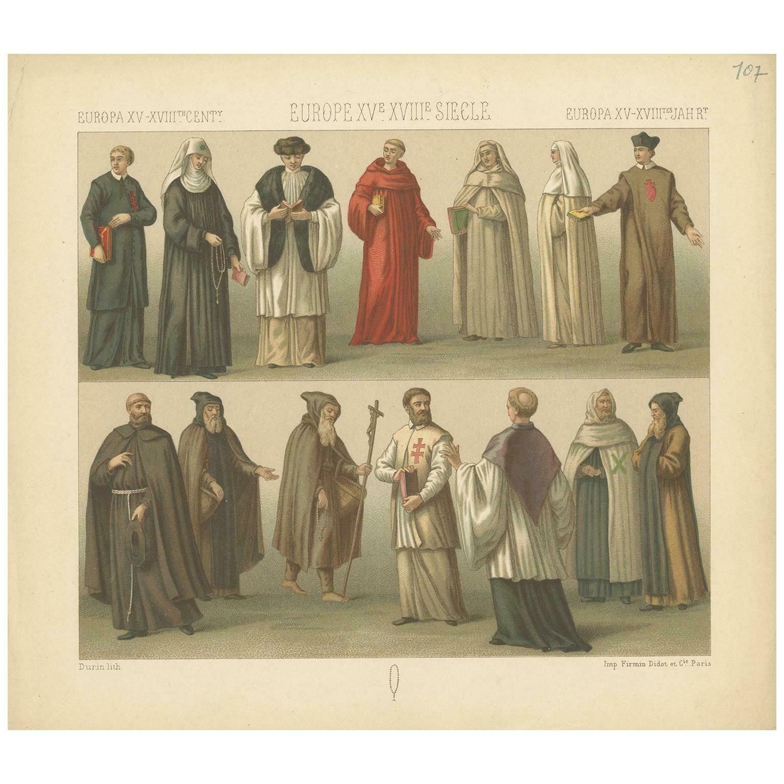 Pl. 107 Antique Print Of European 15th 18th Century Ecclesiastes By Racinet £87.41