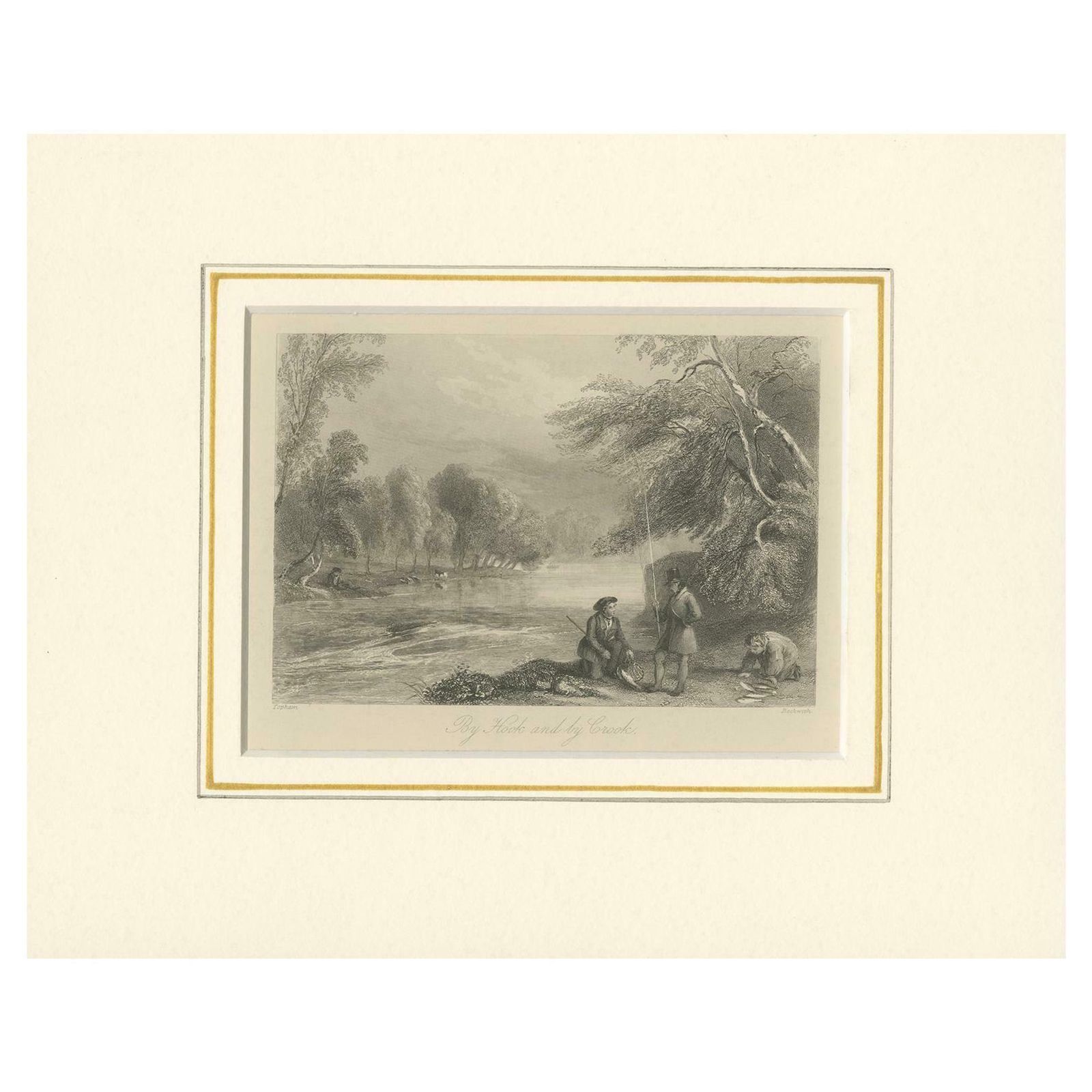 Antique Print Of Fishermen By Rogerson '1844'