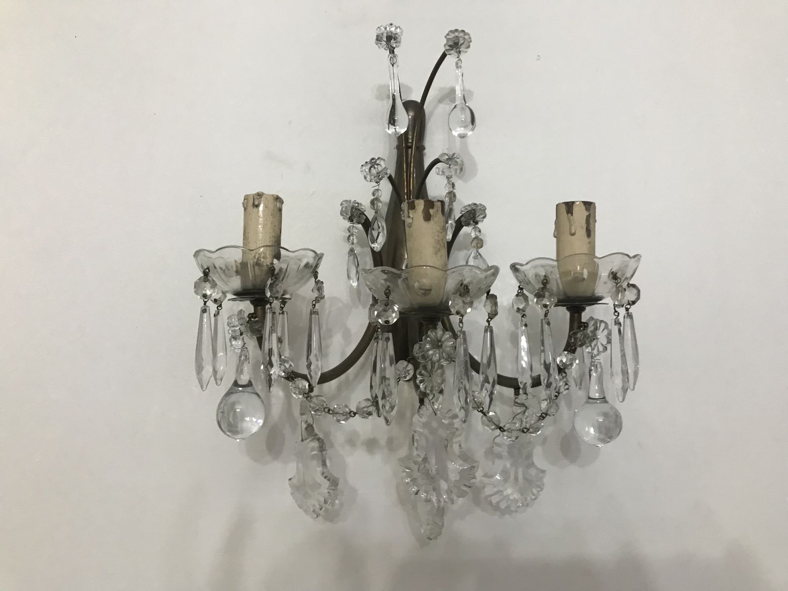 Antique Crystal Sconces With Murano Pendants  photo furniture