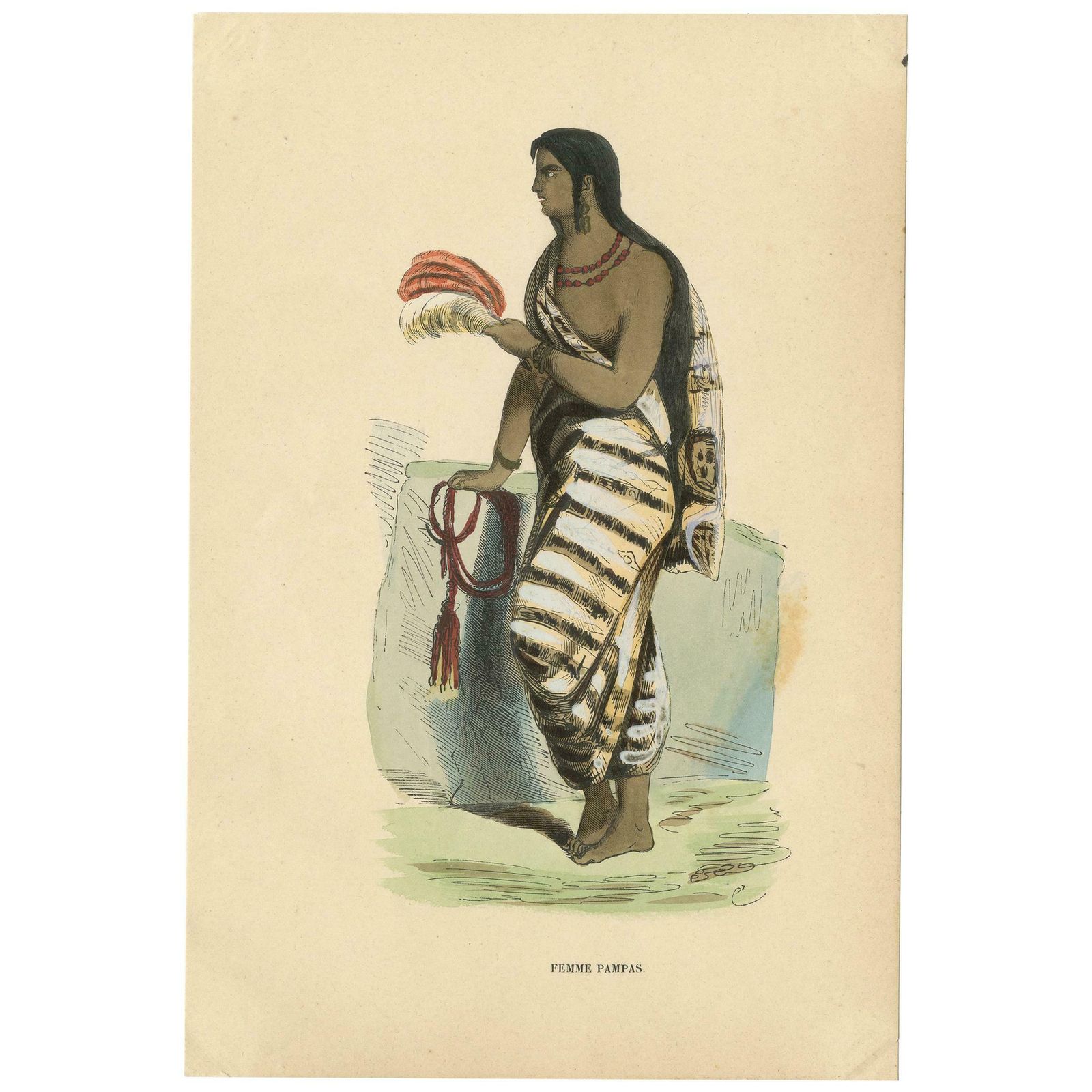 Antique Costume Print Of A Pampas Woman By Wahlen, 1843