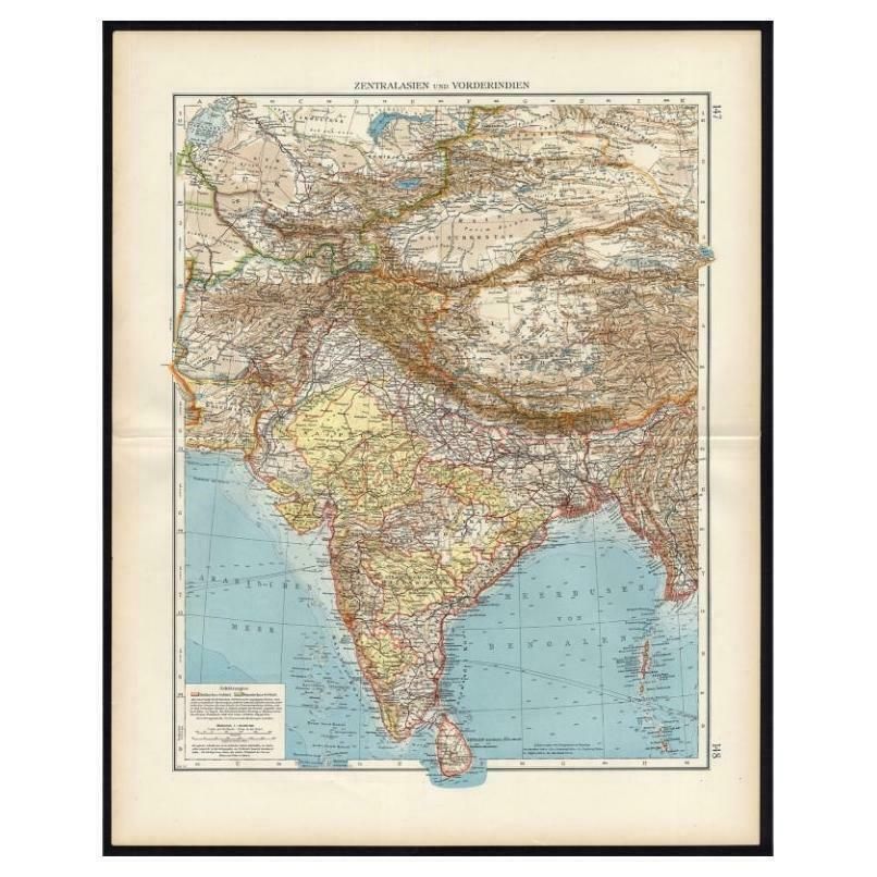 Antique Map Of Central Asia And India, 1904
