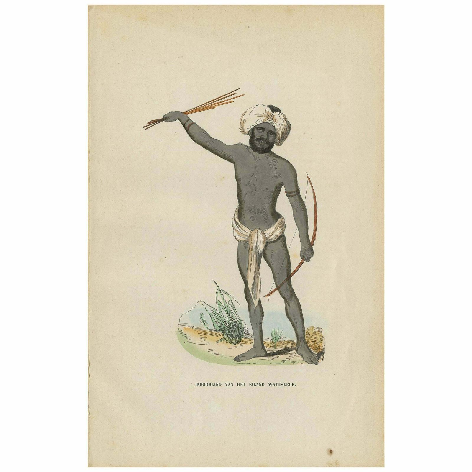 Antique Print Of A Vatulele Island Native ‘Fiji’ By H. Berghaus, 1855