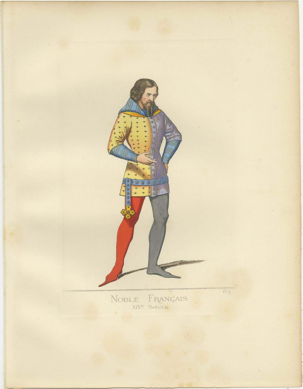 Antique Print Of A 14th Century French Nobleman By Bonnard, 1860 photo furniture