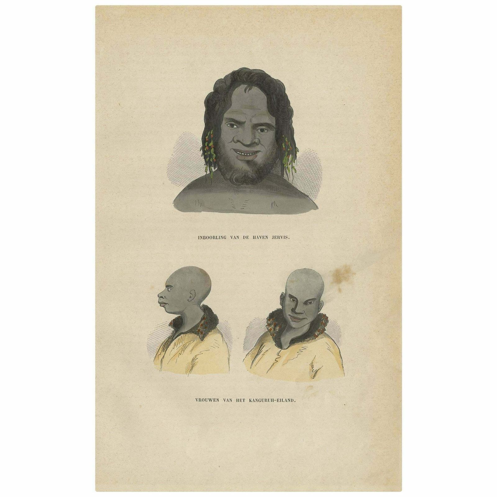 Antique Print Of Natives From Jervis And Kangaroo Island By H. Berghaus, 1855
