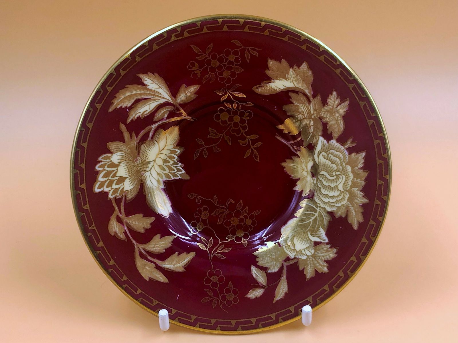 3 Piece Wedgwood China Ruby Tonquin Demitasse, Saucer & Side Plate Trio. W2488. photo furniture