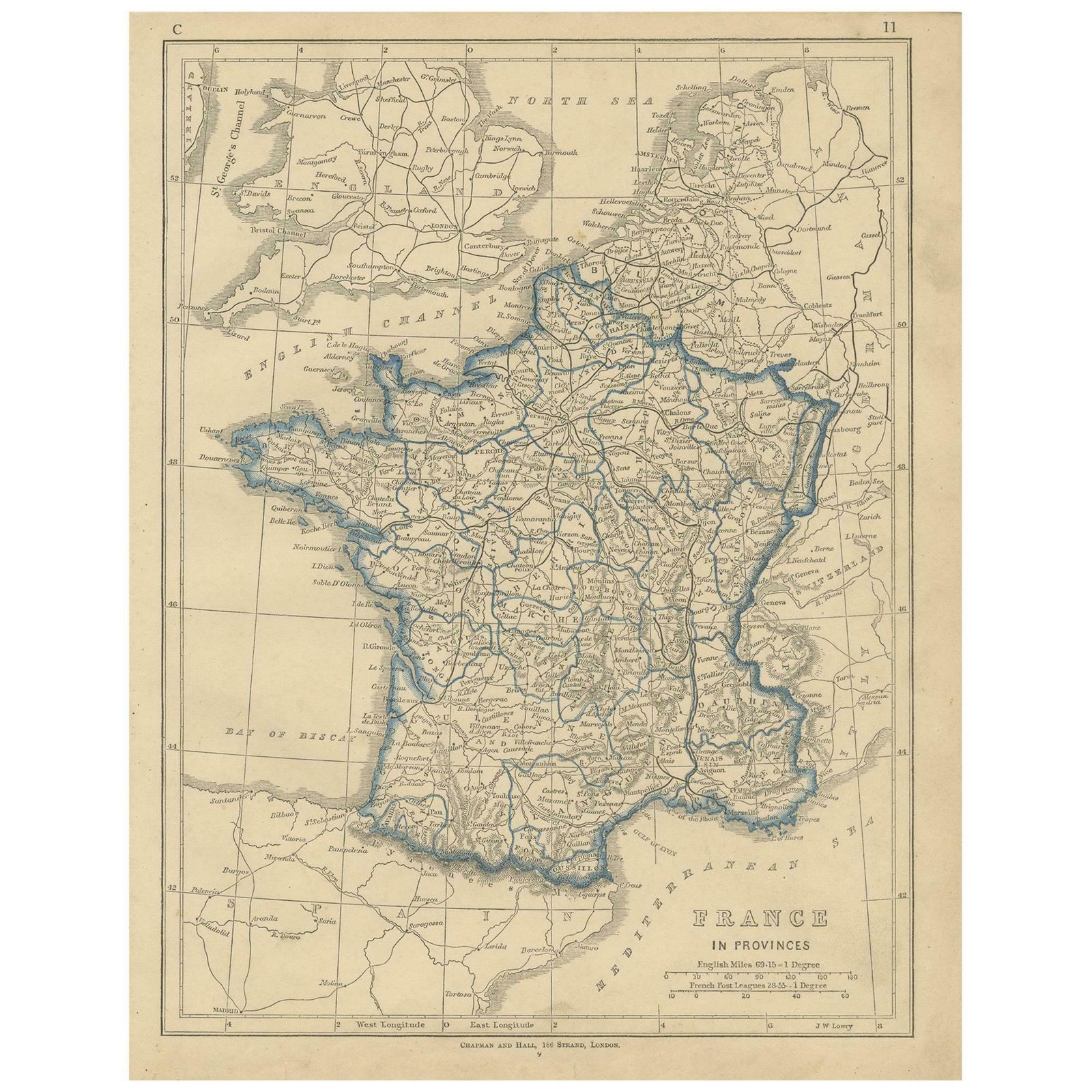Antique Map Of France By Lowry, '1852'