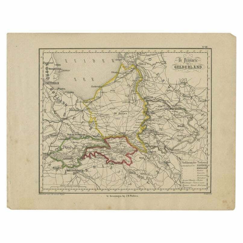 Antique Map Of Gelderland, Largest Province Of The Netherlands, C.1870