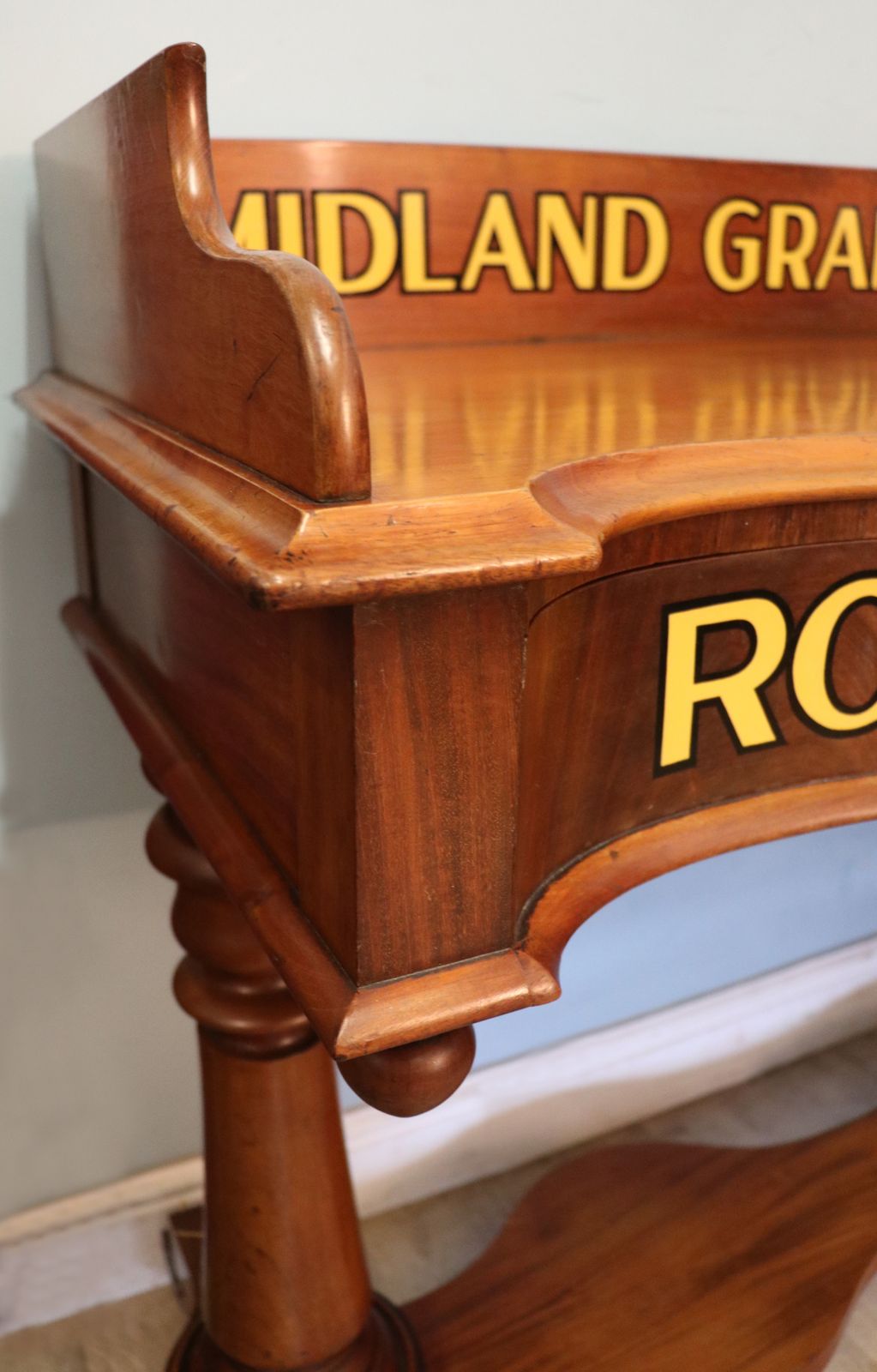 A Lovely Mahogany Side Table Or Washstand Sign Written For The Midland Grand Hotel. photo vinterior