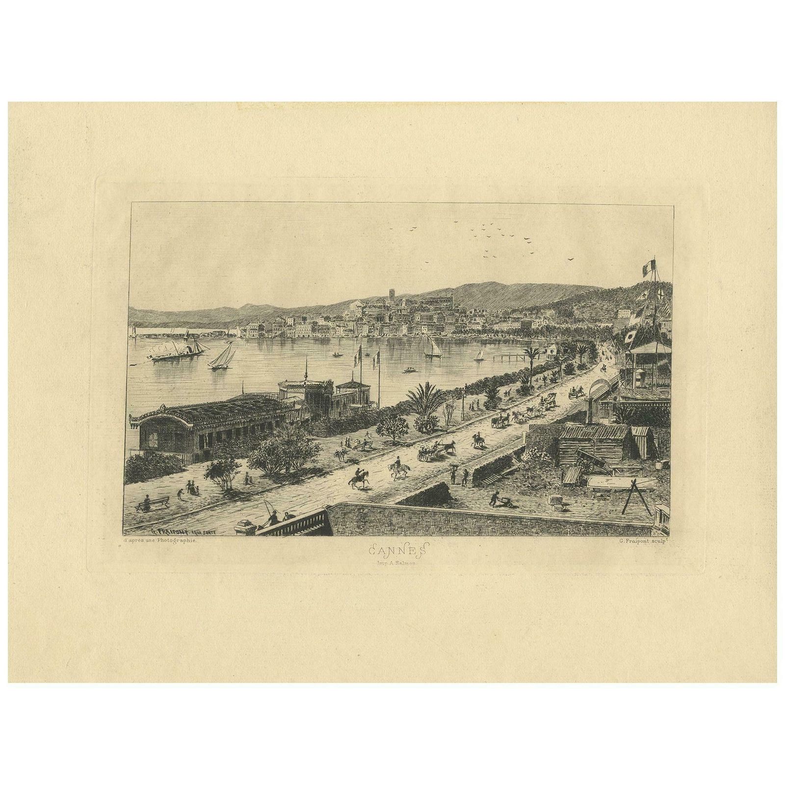 Antique Print Of The City Of Cannes By Fraipont, Circa 1900
