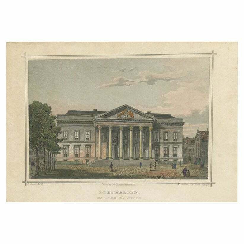 Antique Print Of The Palace Of Justice In Leeuwarden By Terwen, 1858