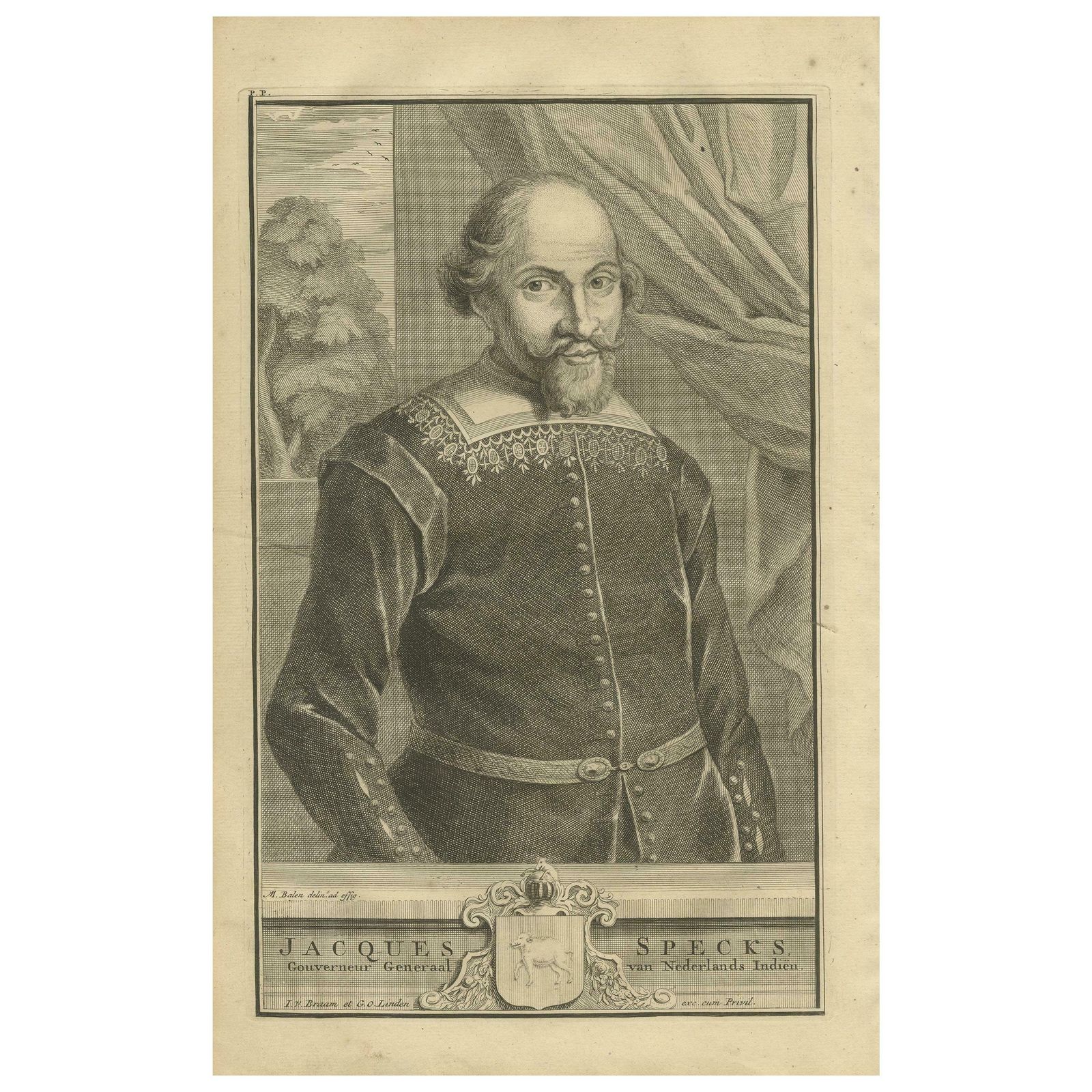 Antique Portrait Of Jacques Specx By Valentijn '1726'