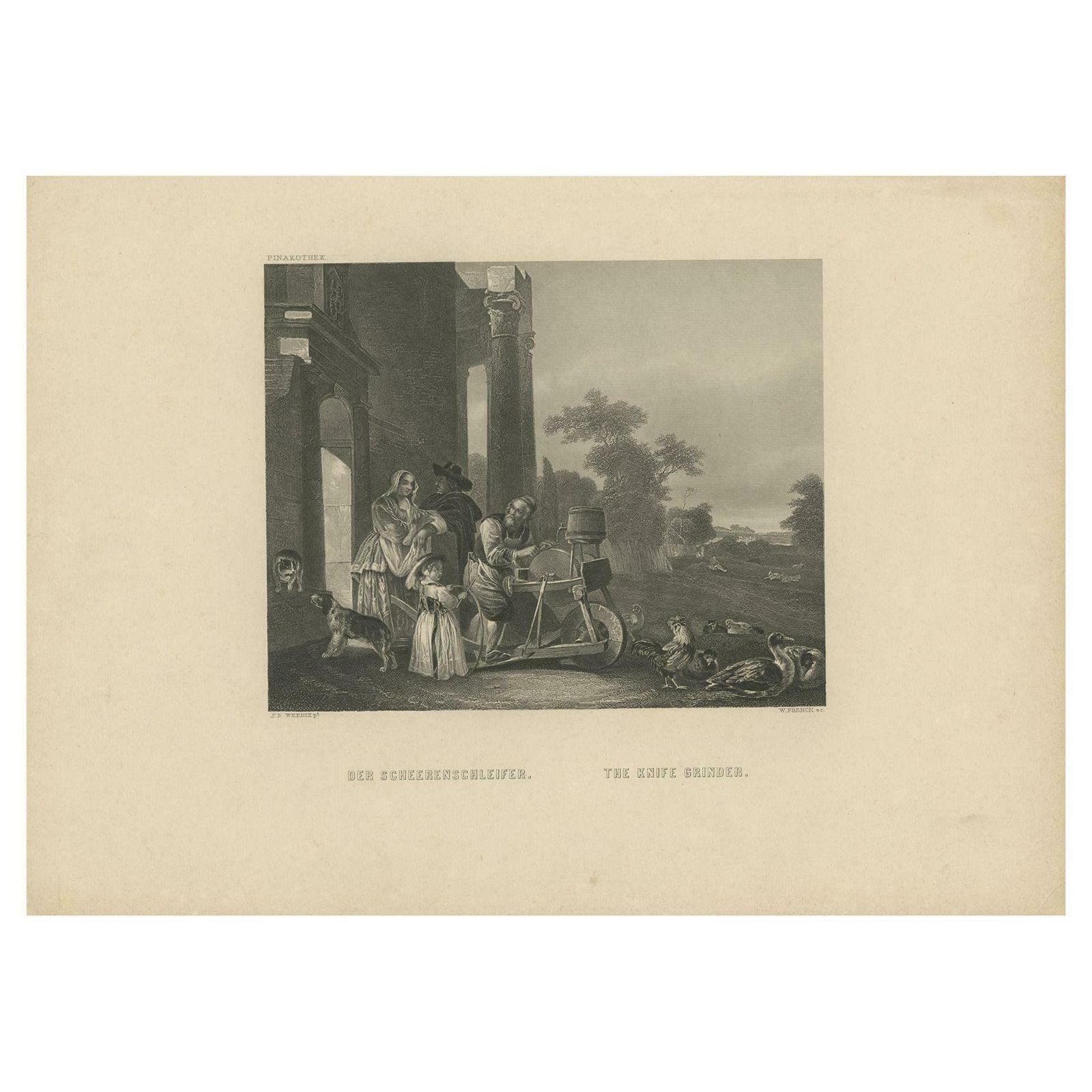 Antique Print Of A Man Grinding Knives By French, 'C.1850'