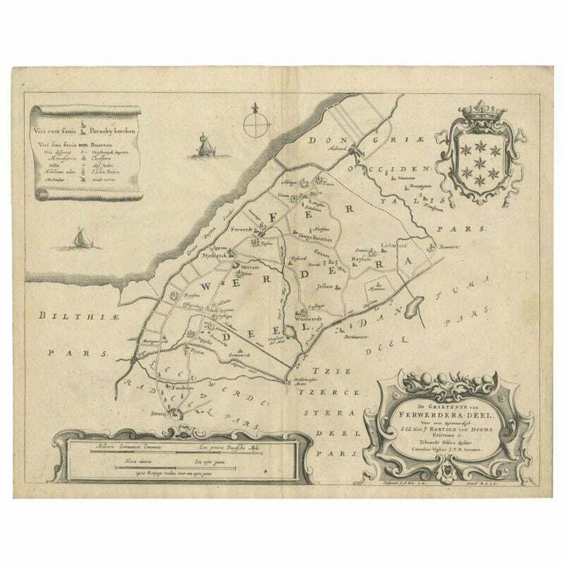 Antique Map Of The Region Of Ferwerderadeel By Schotanus, 1664