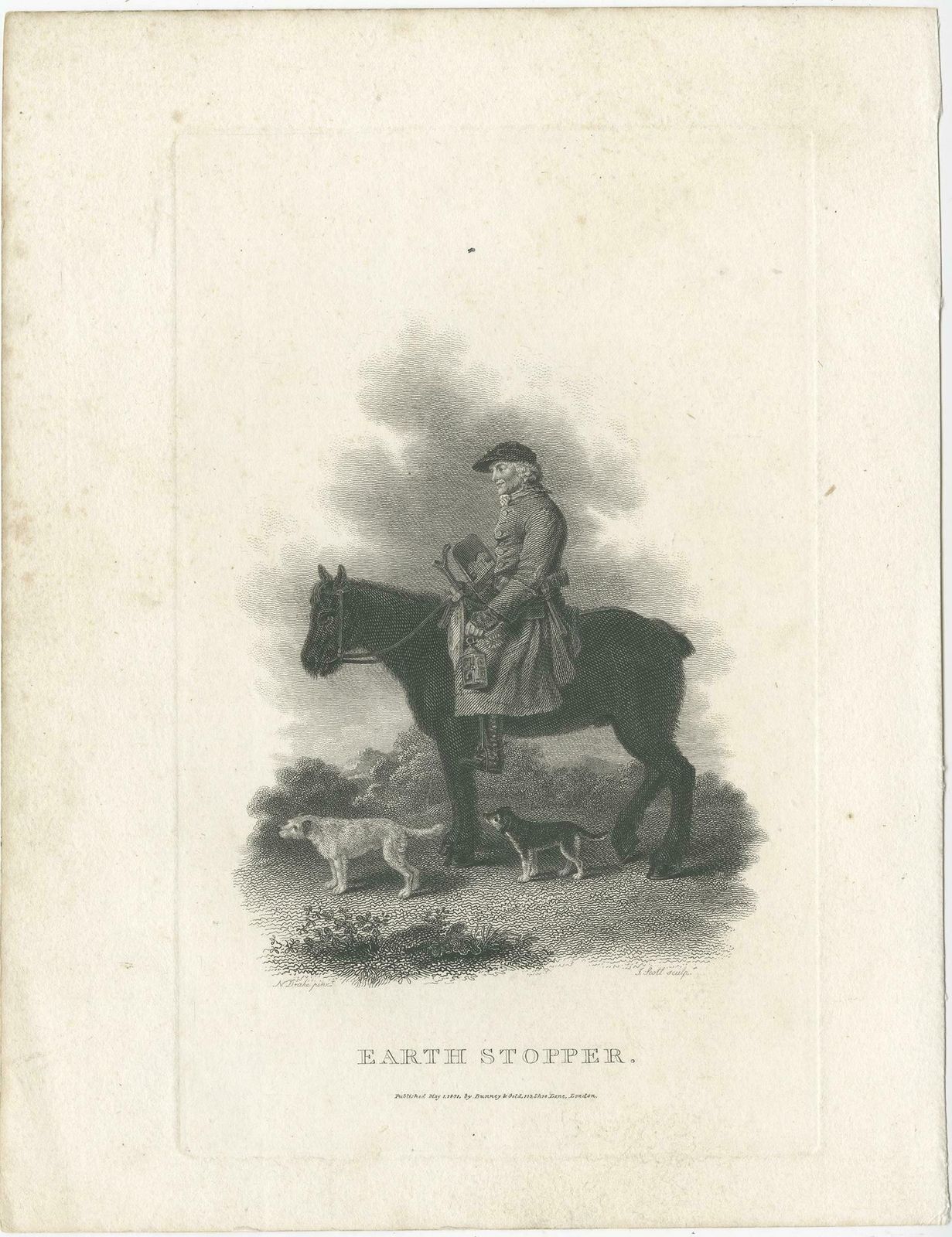 Old Print Of An Earth Stopper, Who Stops Up Fox Holes Prior To A Hunt, 1801 photo furniture