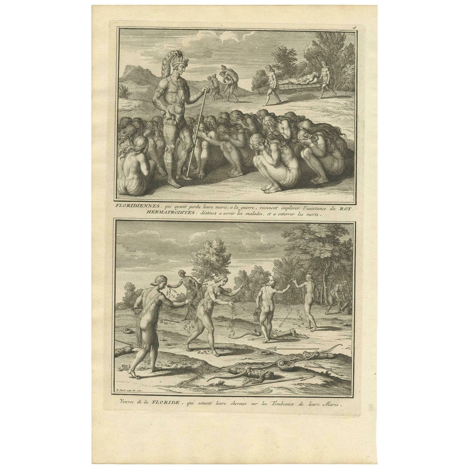 Antique Print Of Widows In Florida By B. Picart, 1721
