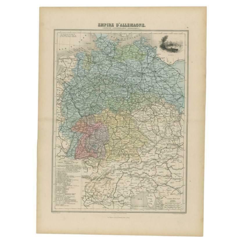 Antique Map Of The German Empire By Migeon, 1880
