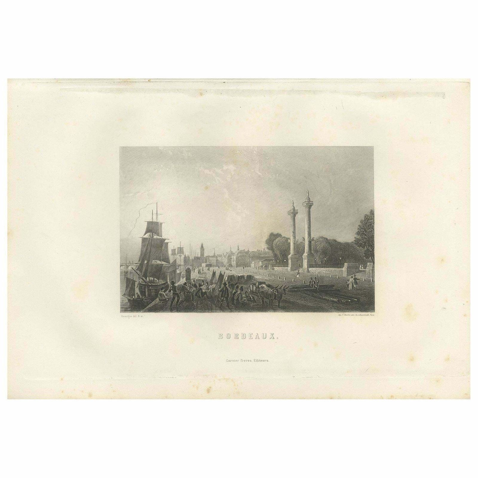 Antique Print Of The City Of Bordeaux By Grégoire '1883'