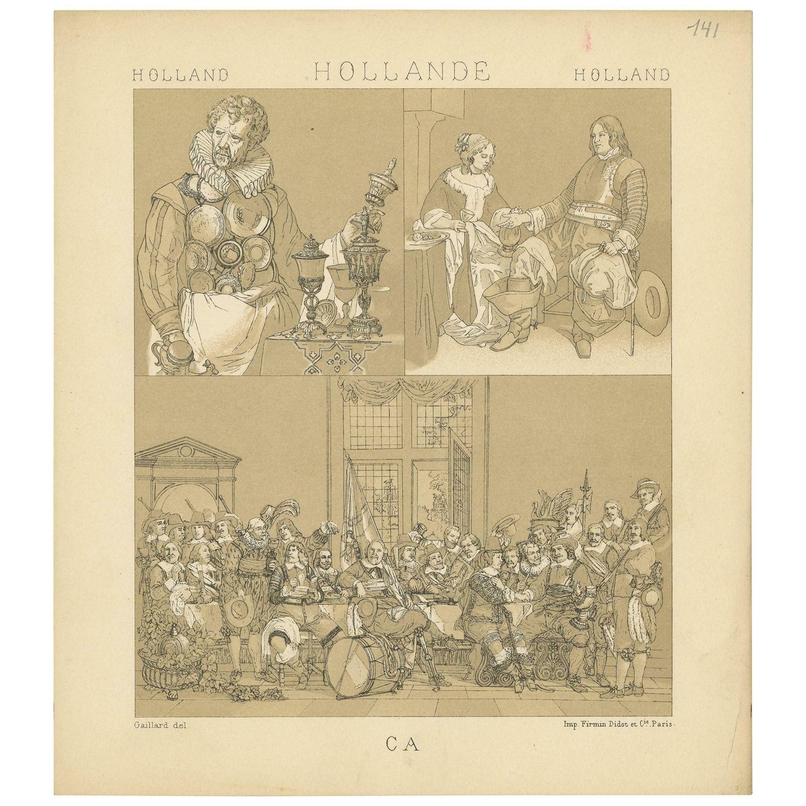 Pl. 141 Antique Print Of Holland Scenes By Racinet, 'Circa 1880'