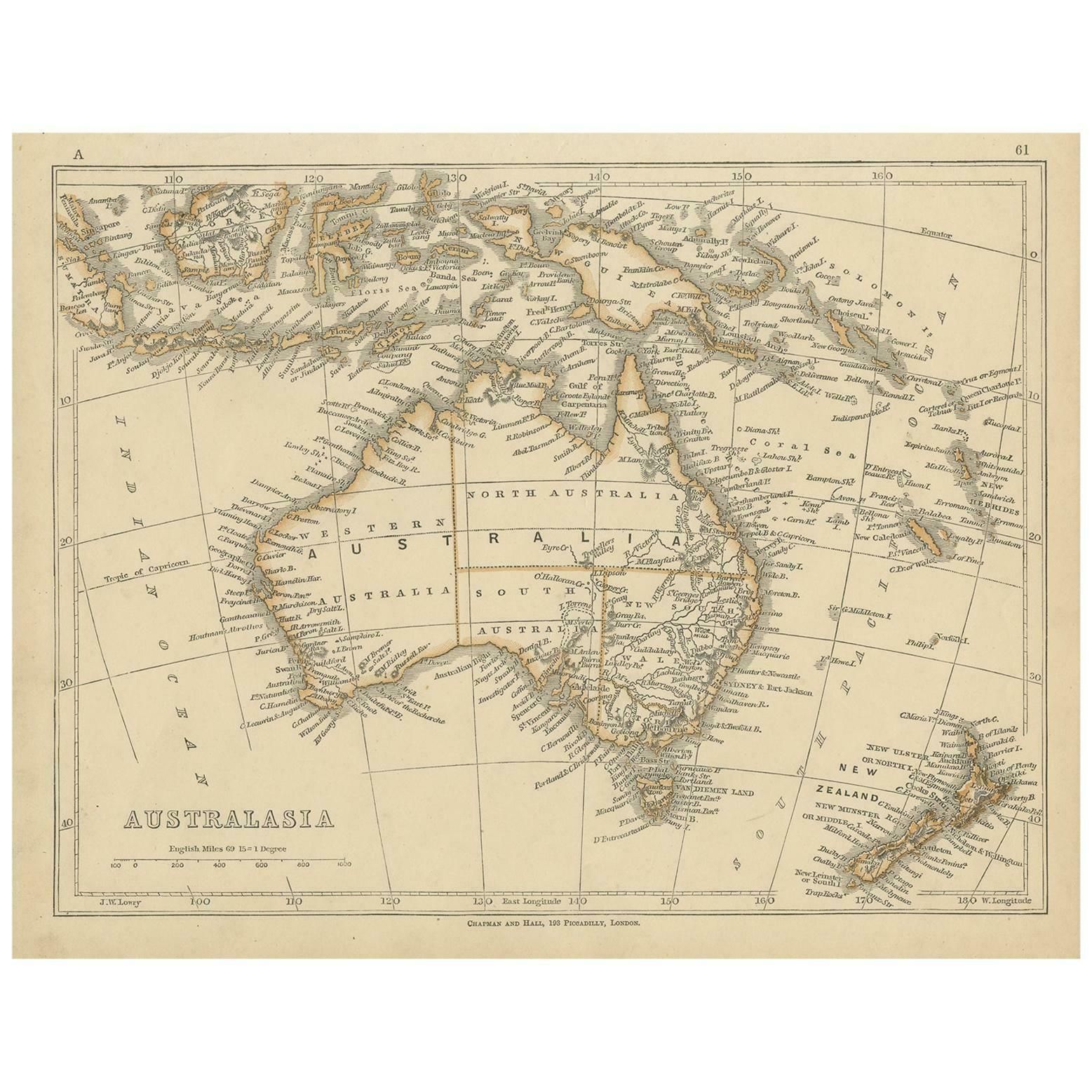 Antique Map Of Australasia By Lowry, 1852
