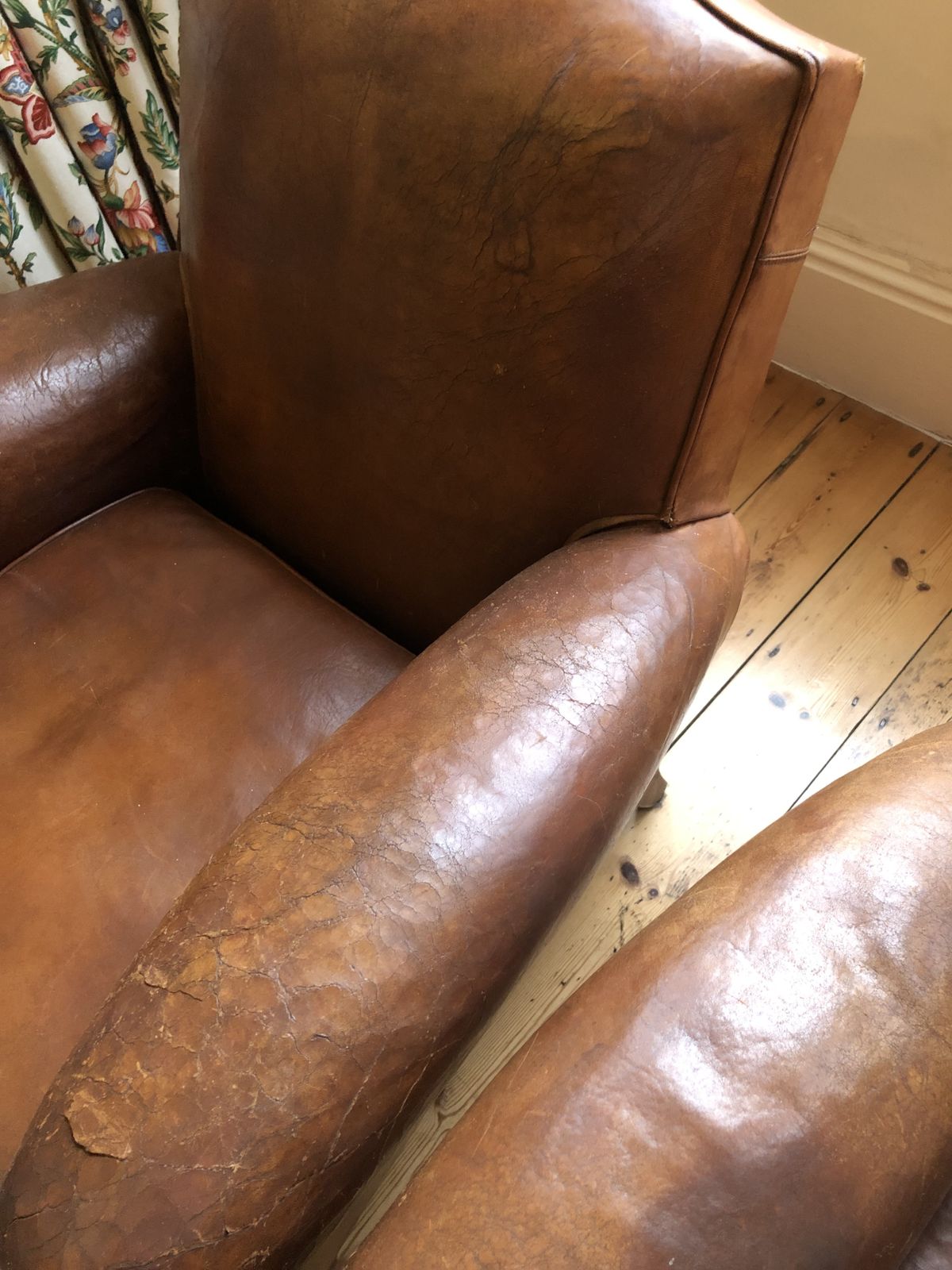 Pair French Leather Club Armchairs photo furniture