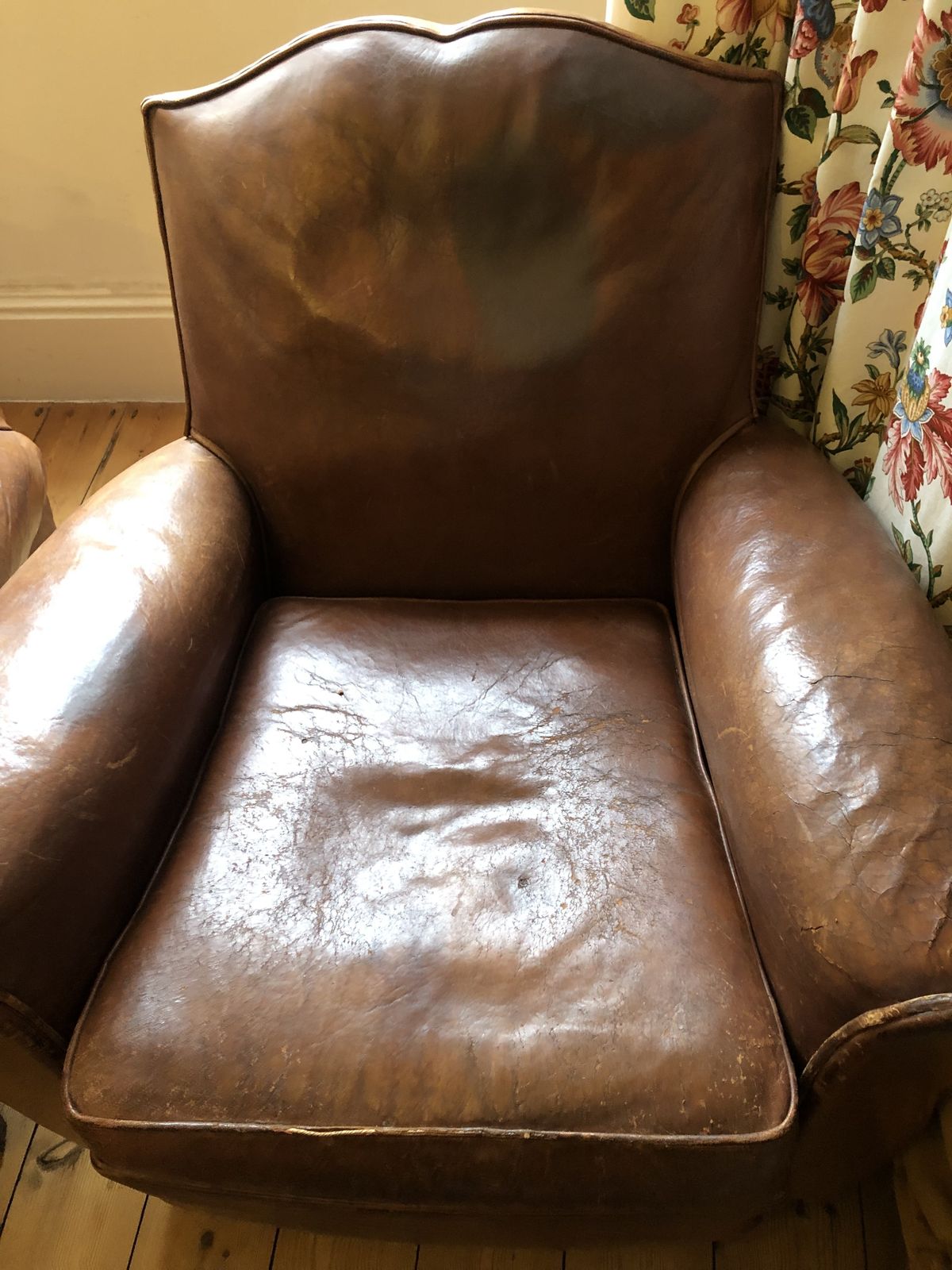 Pair French Leather Club Armchairs photo vinterior