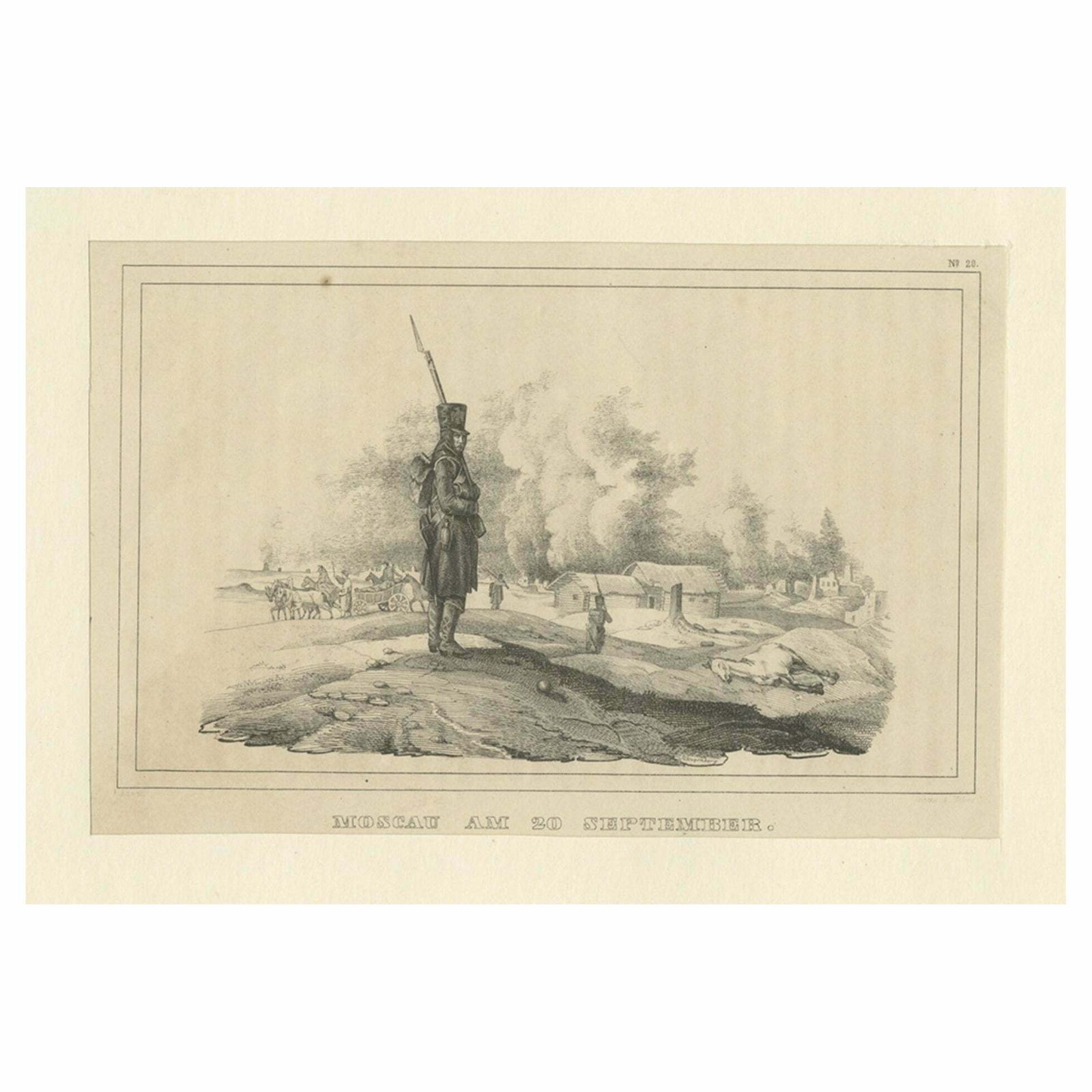 Antique Print Of Moscow During The Fire Of Moscow In Napoleon Wars, Russia, 1845
