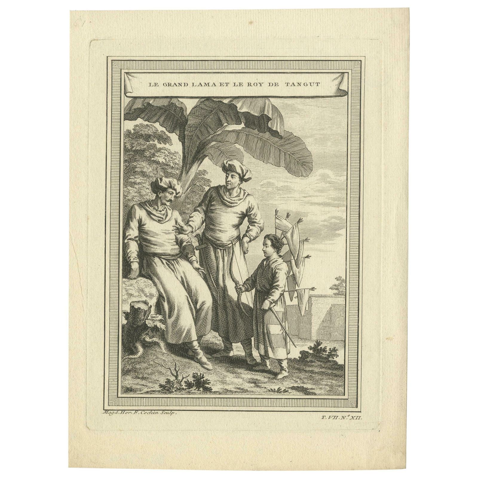 Antique Print Of The Dalai Lama And The King Of Tangut By Cochin '1749' $110.38