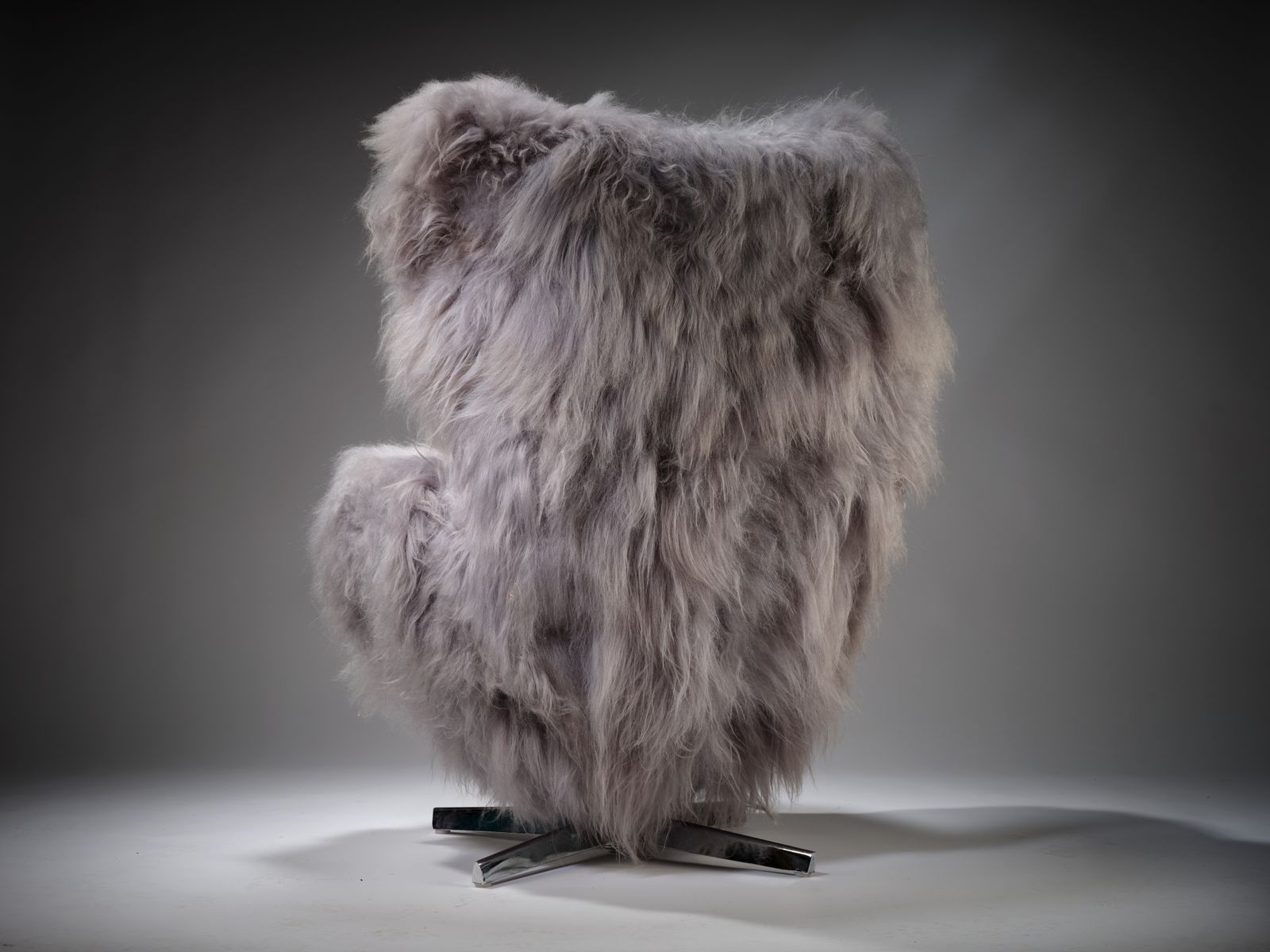 3495.0 The 'Huggie Bear Chair', Unique Vintage Egg Chair & Footstool Wrapped In Sumptuous Silver Tipped Long Haired Icelandic Sheepskin. 2 Chairs Available. photo