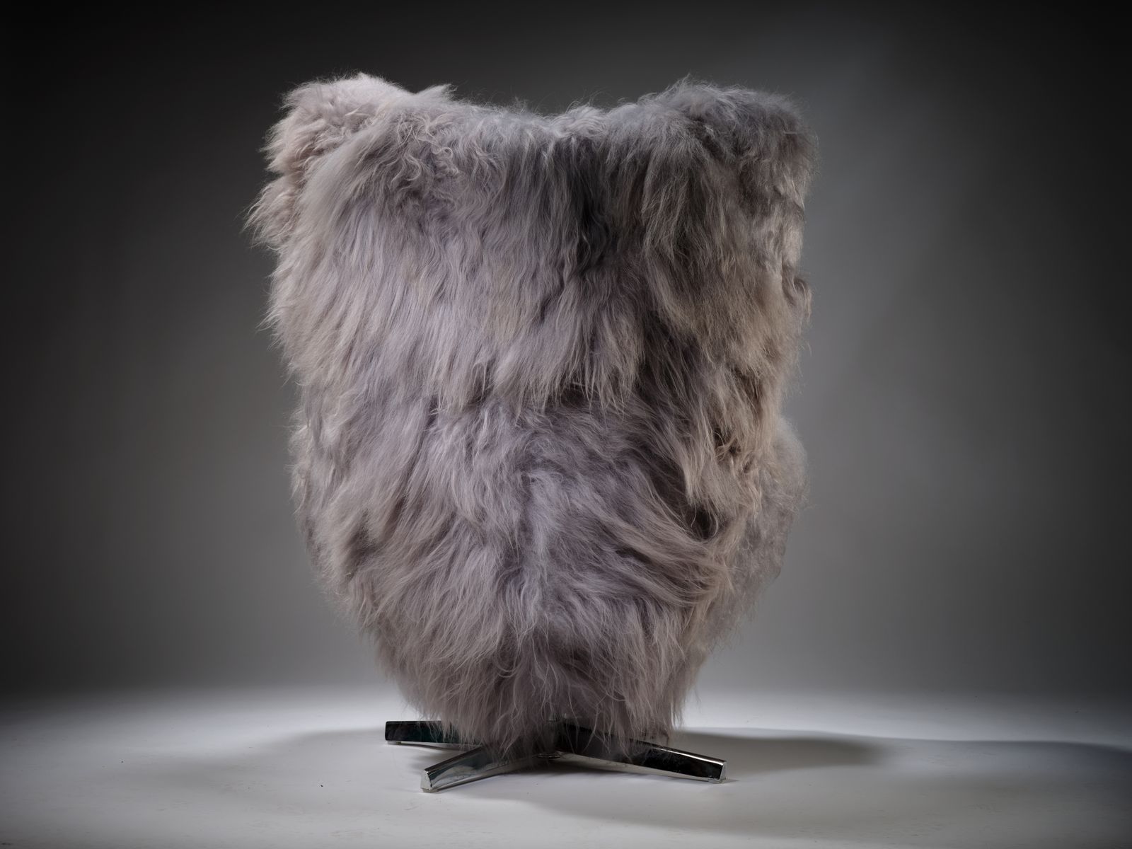 photo for sale The 'Huggie Bear Chair', Unique Vintage Egg Chair & Footstool Wrapped In Sumptuous Silver Tipped Long Haired Icelandic Sheepskin. 2 Chairs Available.