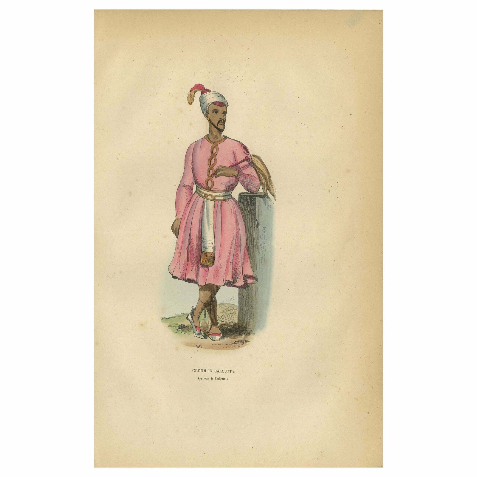Antique Print Of A Groom In Kolkata By Wahlen '1843'