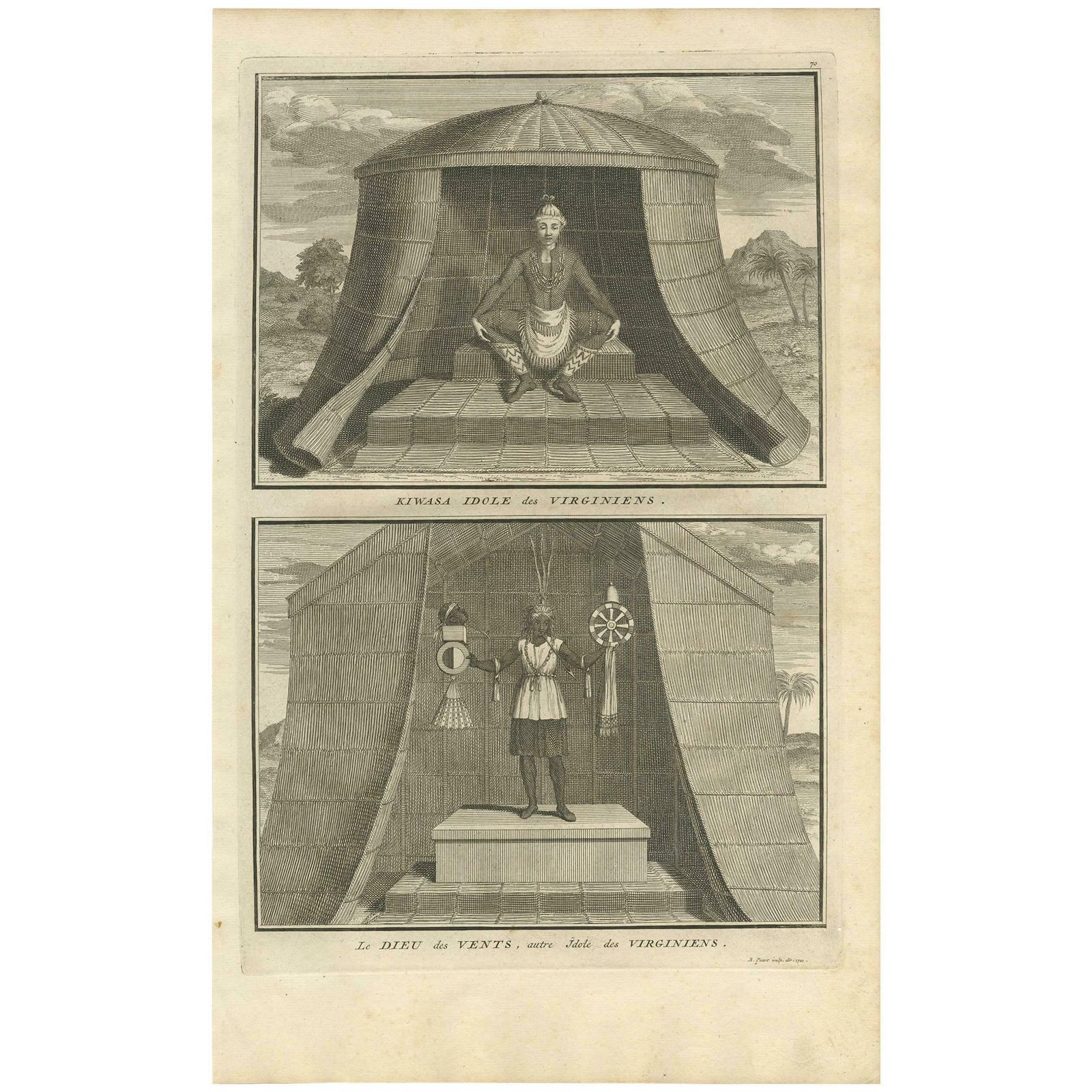 Antique Print Of Two Idols Of The Virginian Culture By B. Picart, 1721