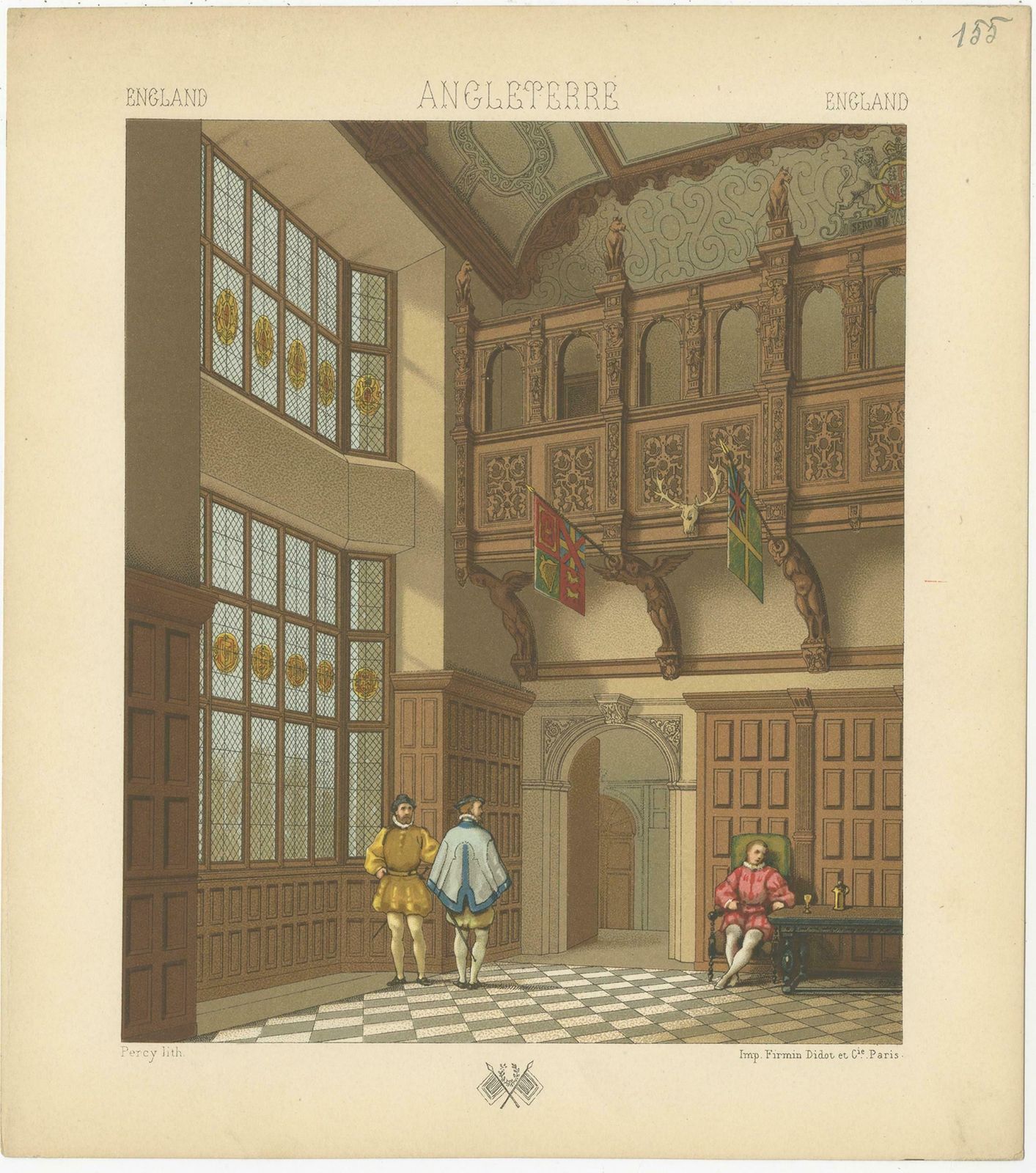 Pl. 155 Antique Print Of English Waiting Room By Racinet, 'Circa 1880' photo Art