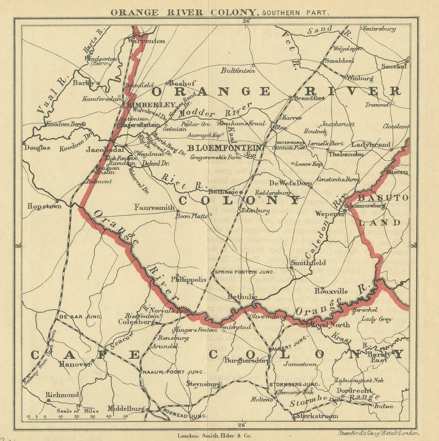 Antique Map Of The Southern Part Of The Orange River Colony By Stanford, 1901 photo furniture