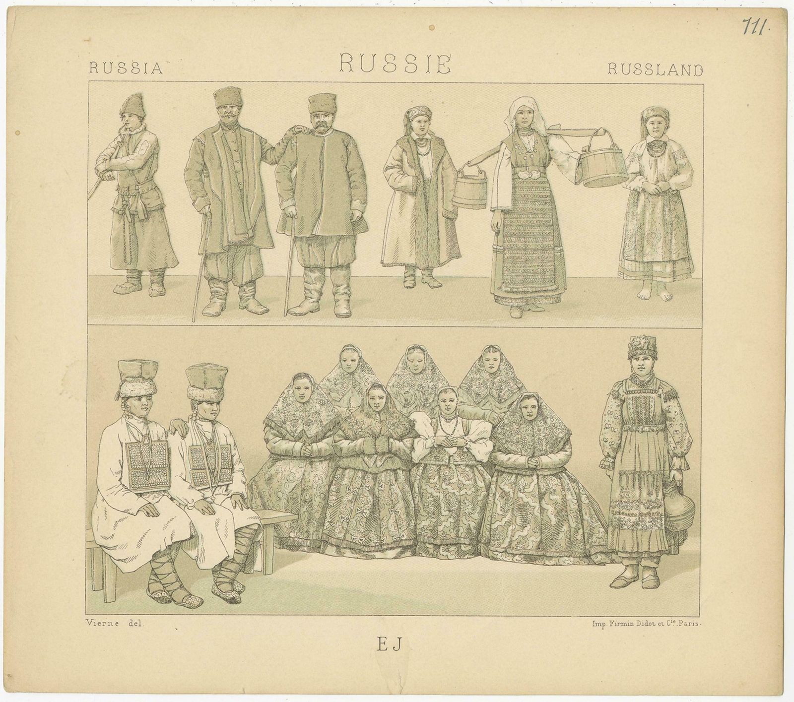 Pl. 111 Antique Print Of Russian Costumes Racinet, 'Circa 1880' photo for sale